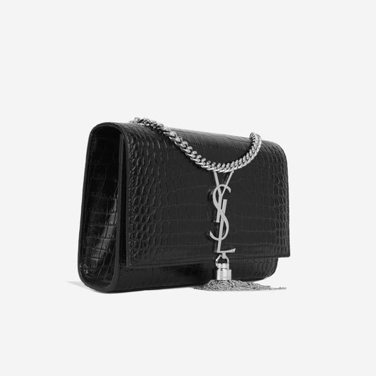 YSL Saint Laurent Kate Tassel Crossbody Bag Small Croc Embossed Shw
