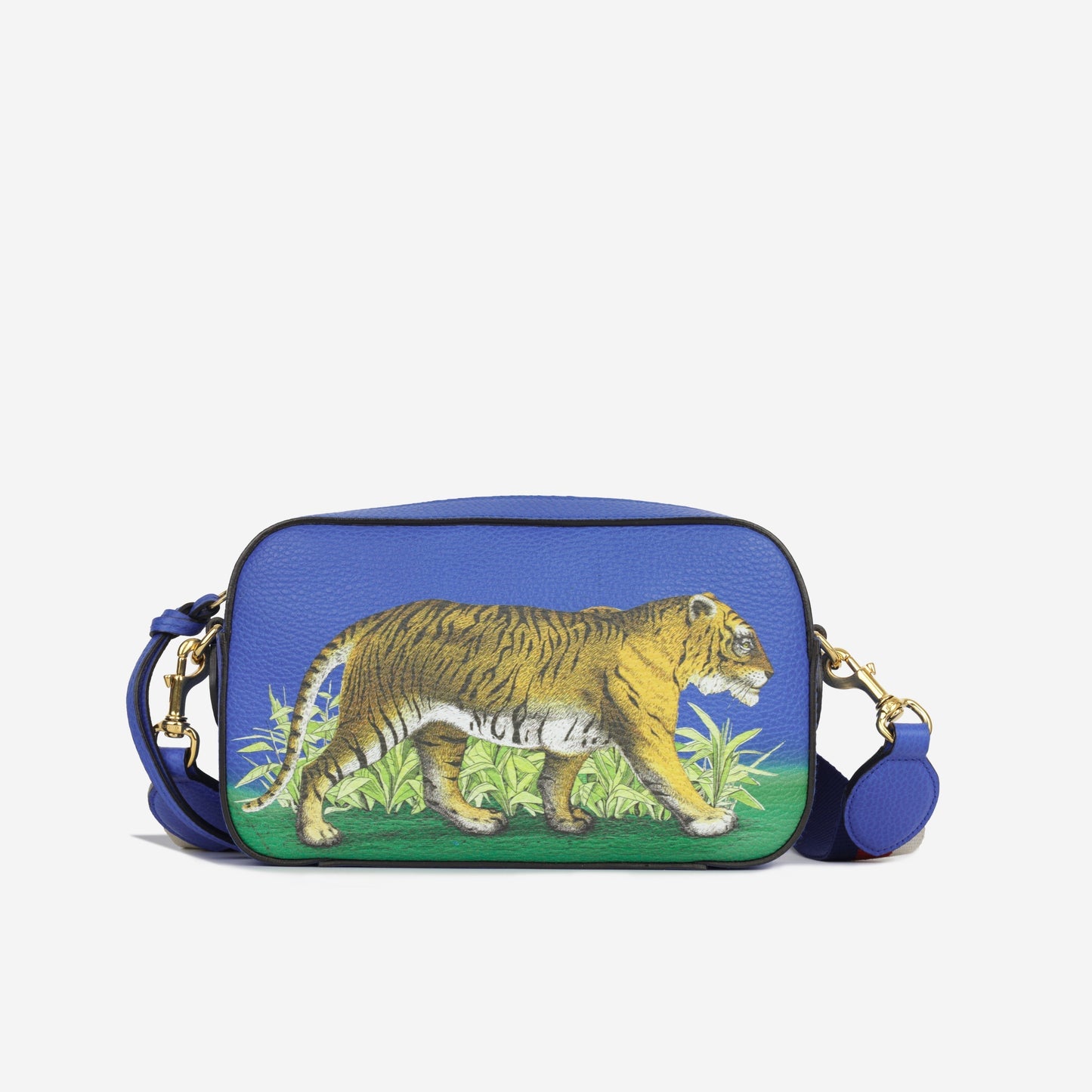 Gucci Calfskin Sylvie Tiger Print Camera Bag Crossbody Bag