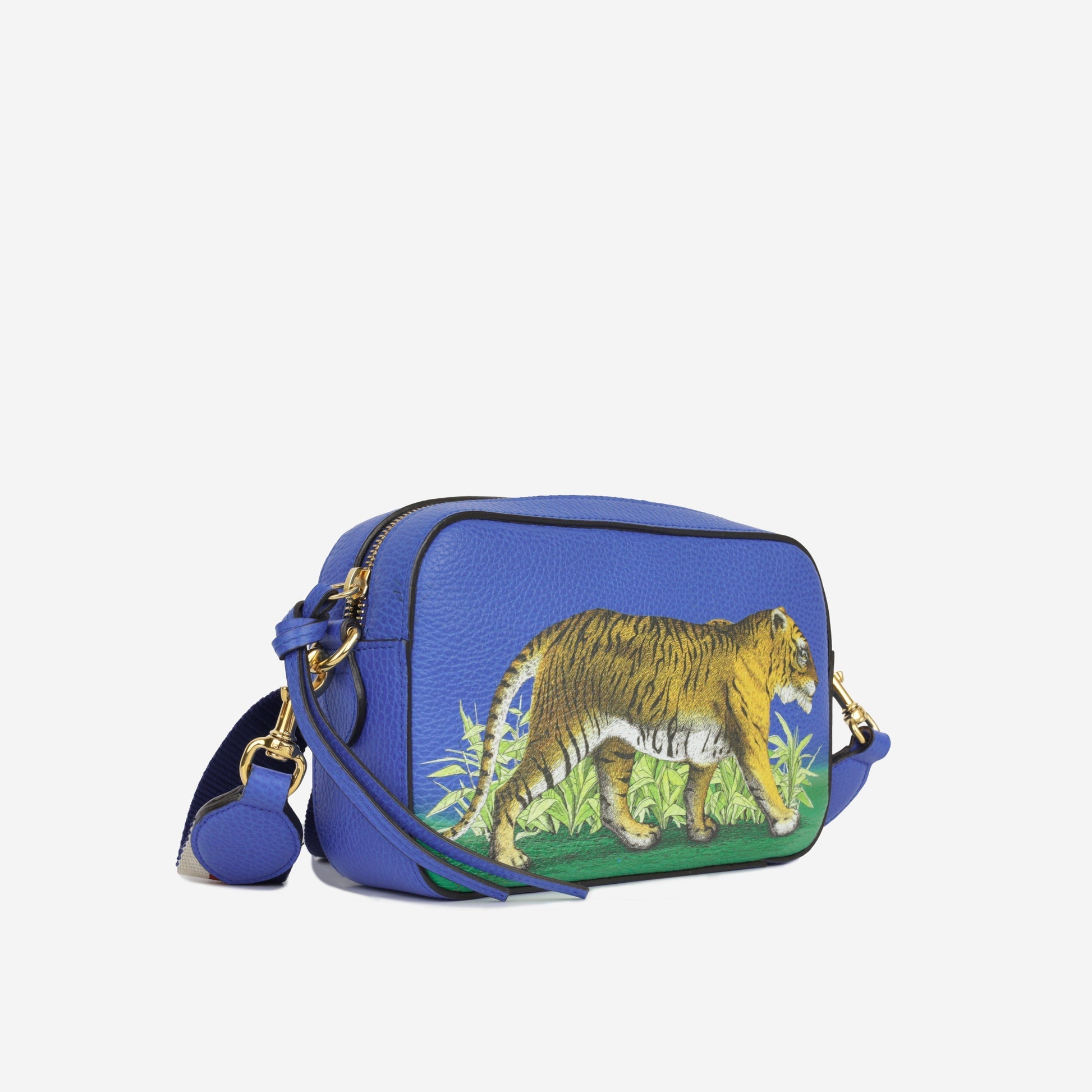 Gucci Calfskin Sylvie Tiger Print Camera Bag Crossbody Bag
