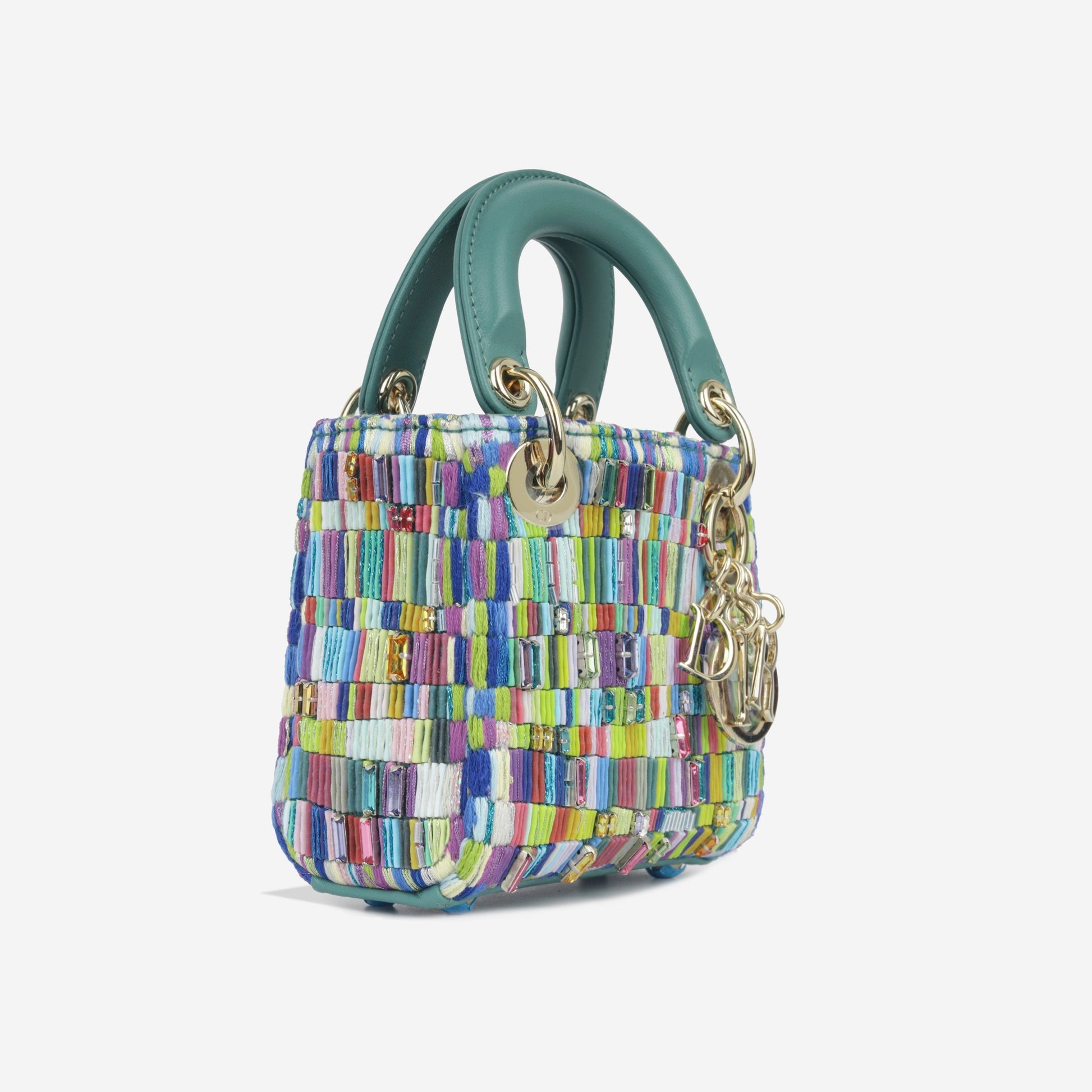Dior Christian Lady Minjung Kim Beaded Teal Tote Bag Micro