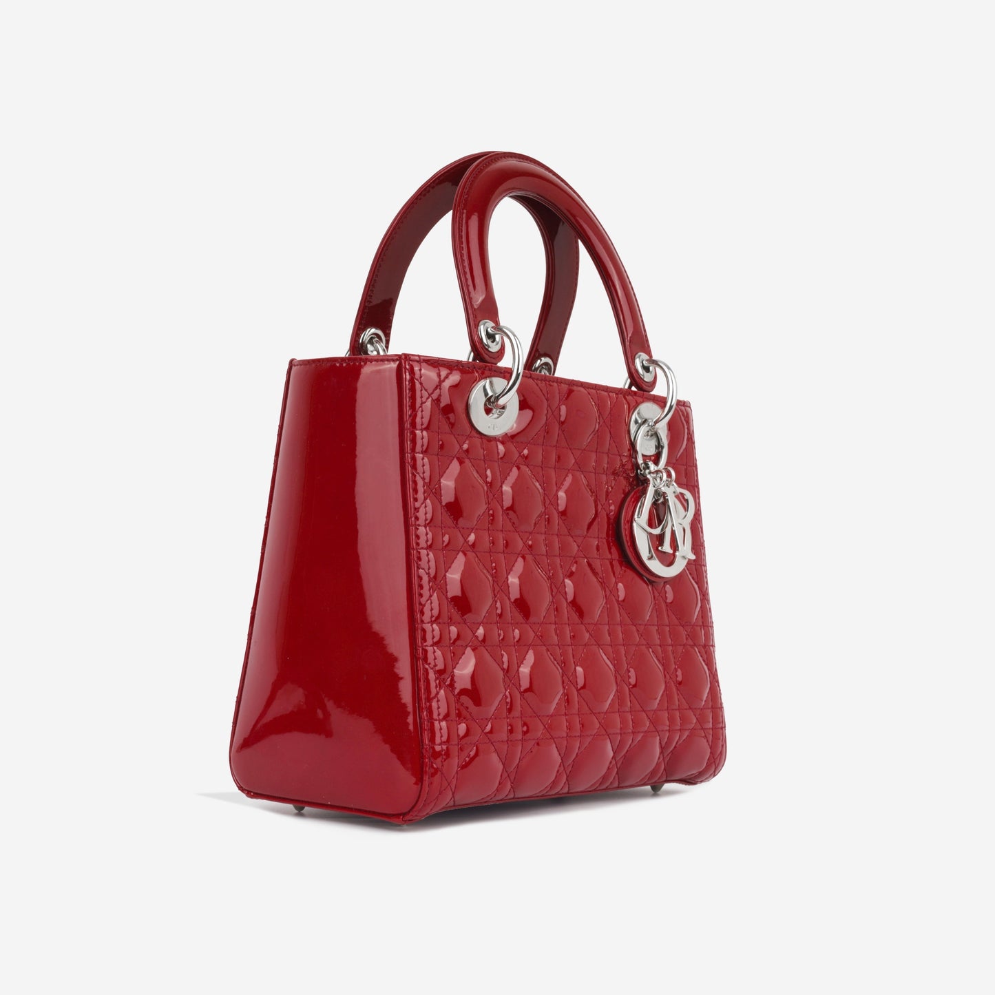 Dior Christian Lady Crossbody Bag Medium Red Patent Shw