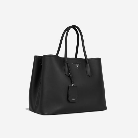 Prada Double Tote Matte Calfskin Black Large Tote Bag