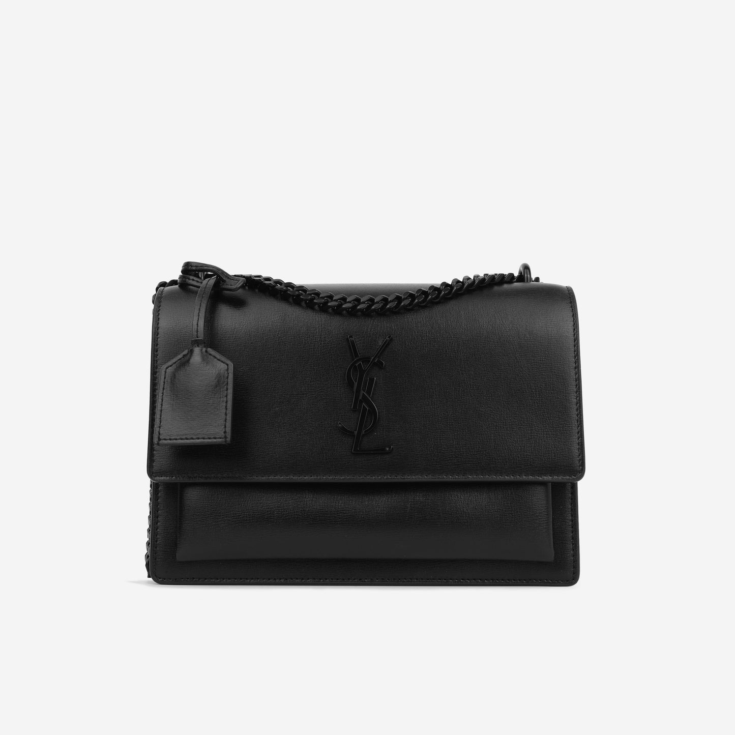 YSL Saint Laurent Sunset So Calfskin Crossbody Bag Black Medium