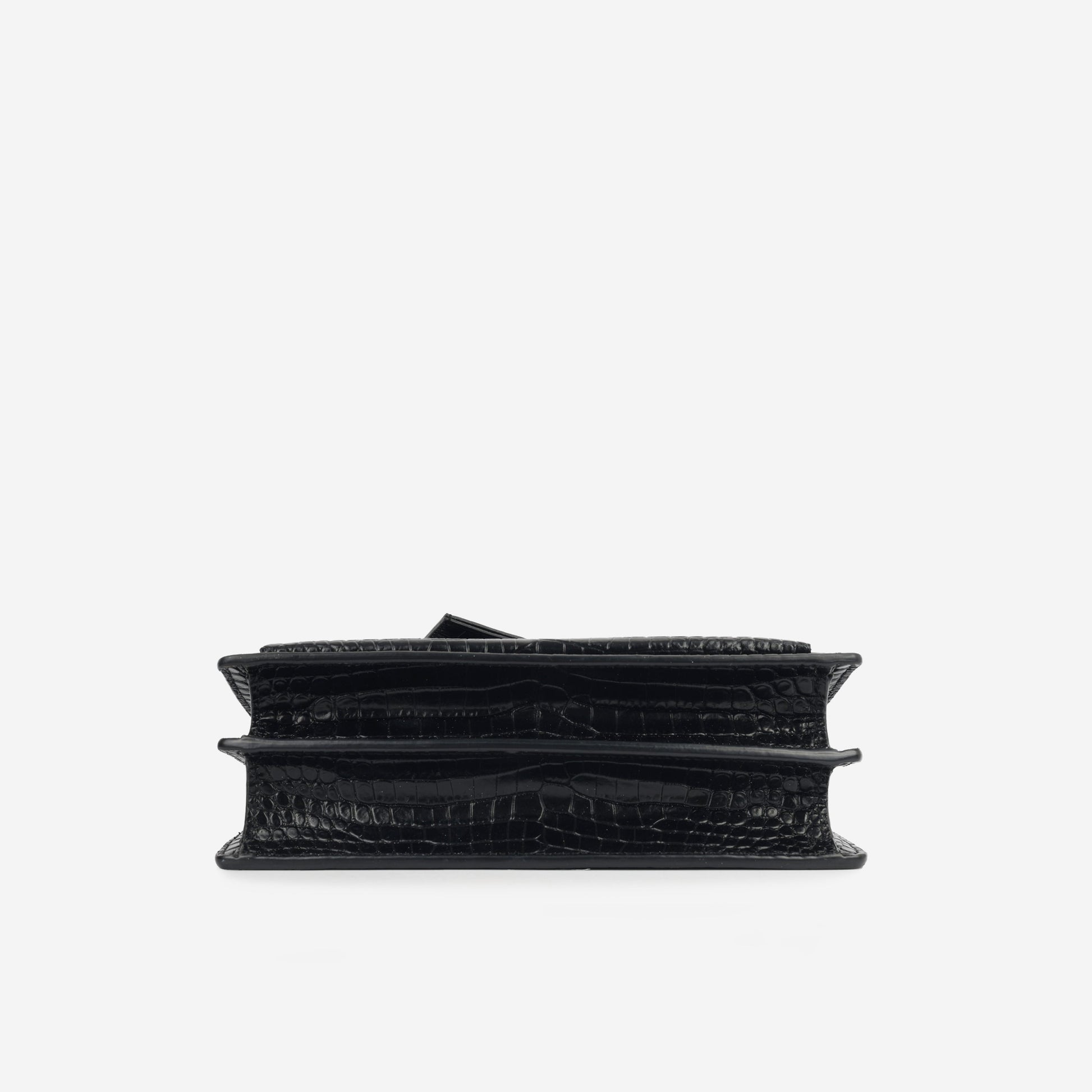 YSL Saint Laurent Sunset Croc Crossbody Bag Black Medium Embossed