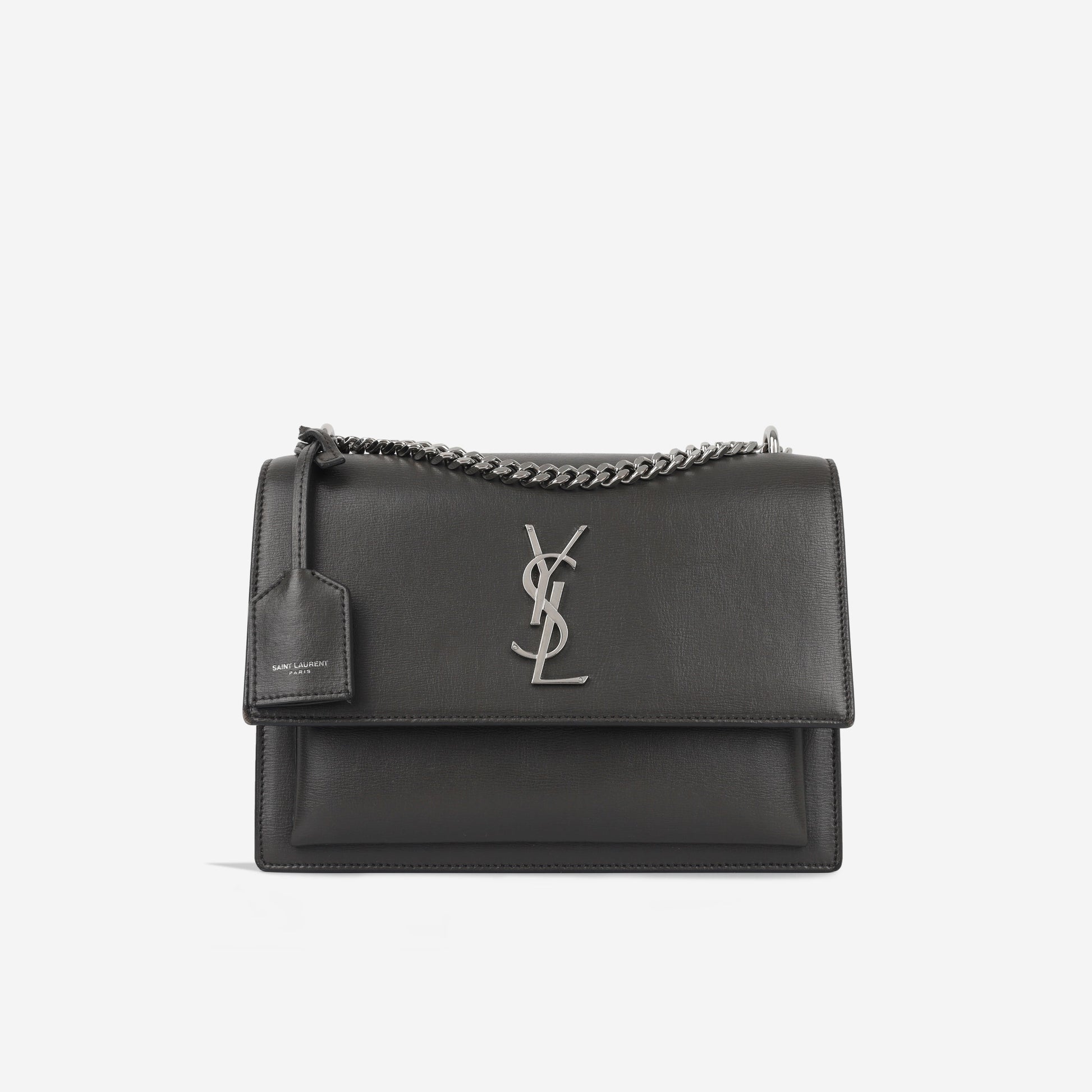 YSL Saint Laurent Sunset Crossbody Bag Medium Grey Calfskin Shw