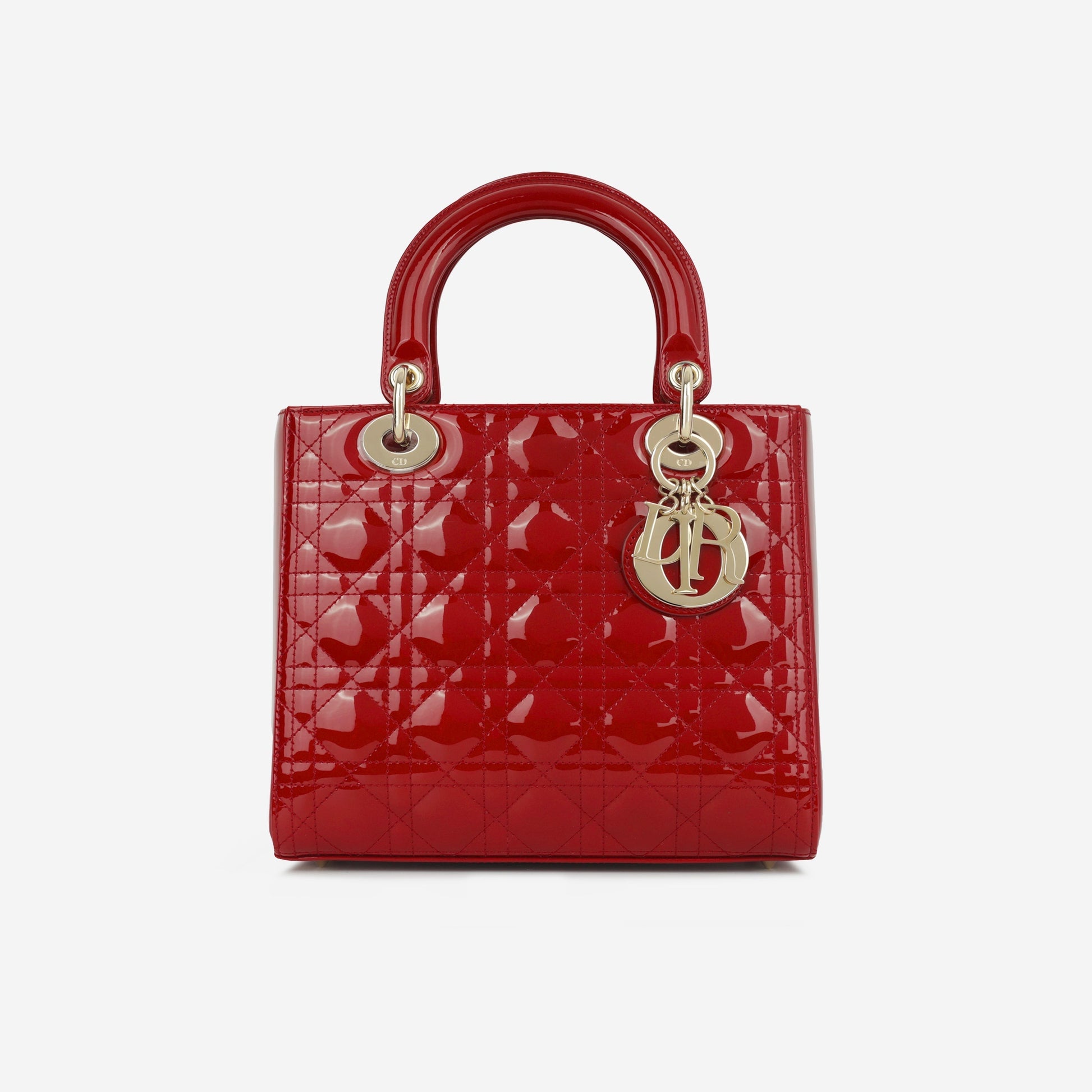 Dior Christian Lady Tote Bag Medium Red Patent Ghw