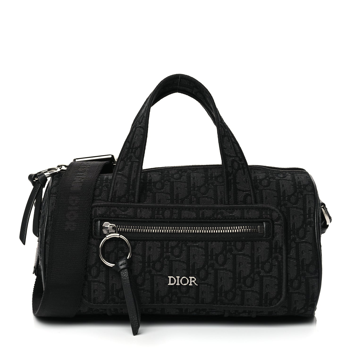 Dior Handbag Christian Oblique Jacquard Zipped Messenger Bag Canvas Black Shoulder Bag