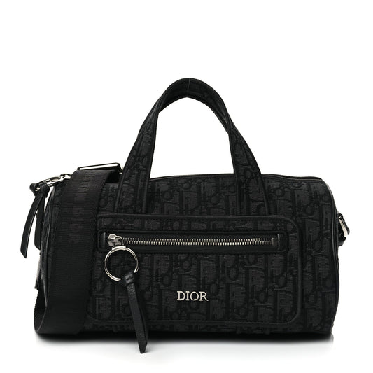 Dior Handbag Christian Oblique Jacquard Zipped Messenger Bag Canvas Black Shoulder Bag