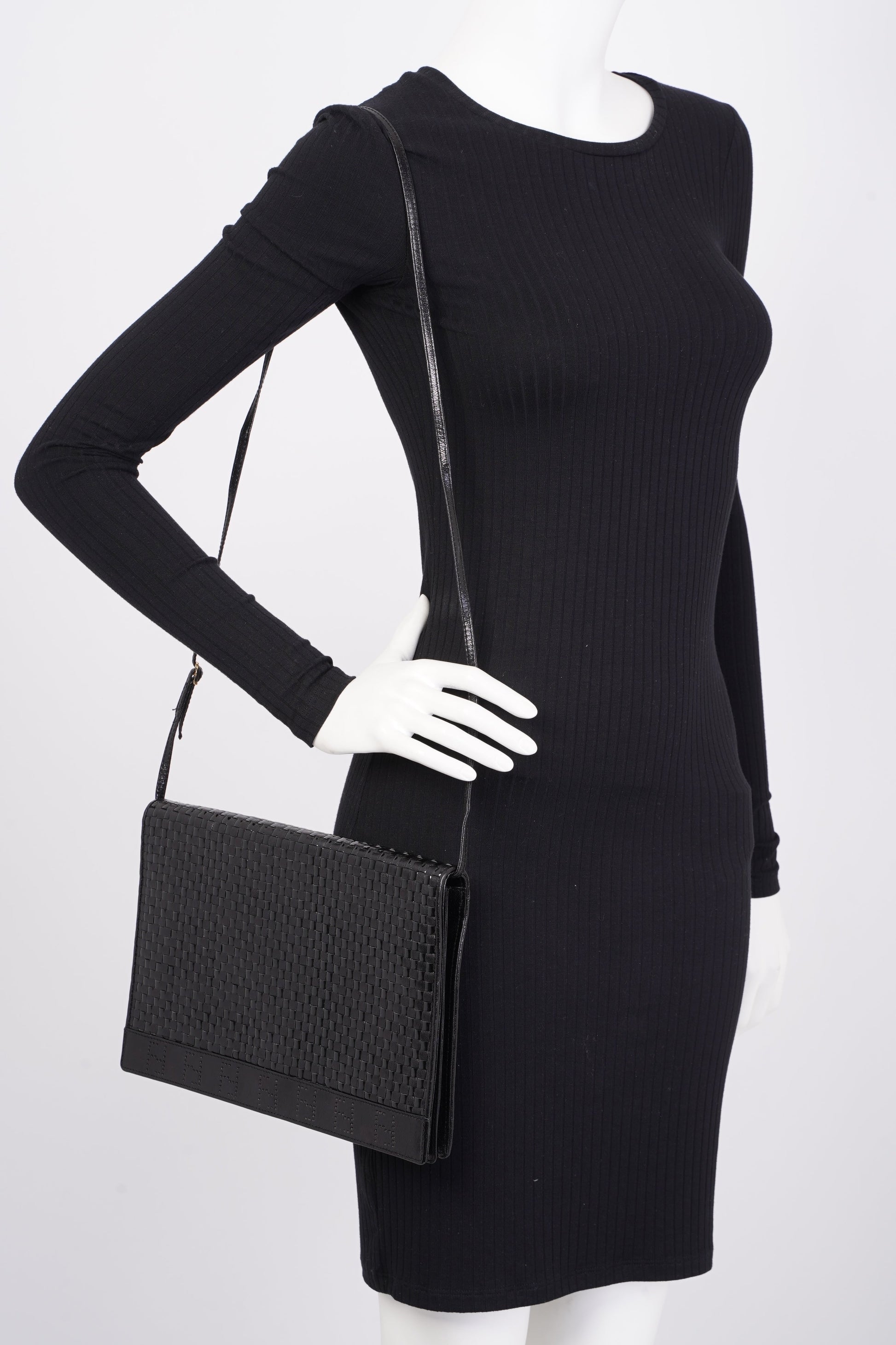 Fendi Clutch With Strap Leather Black Clutch Bag