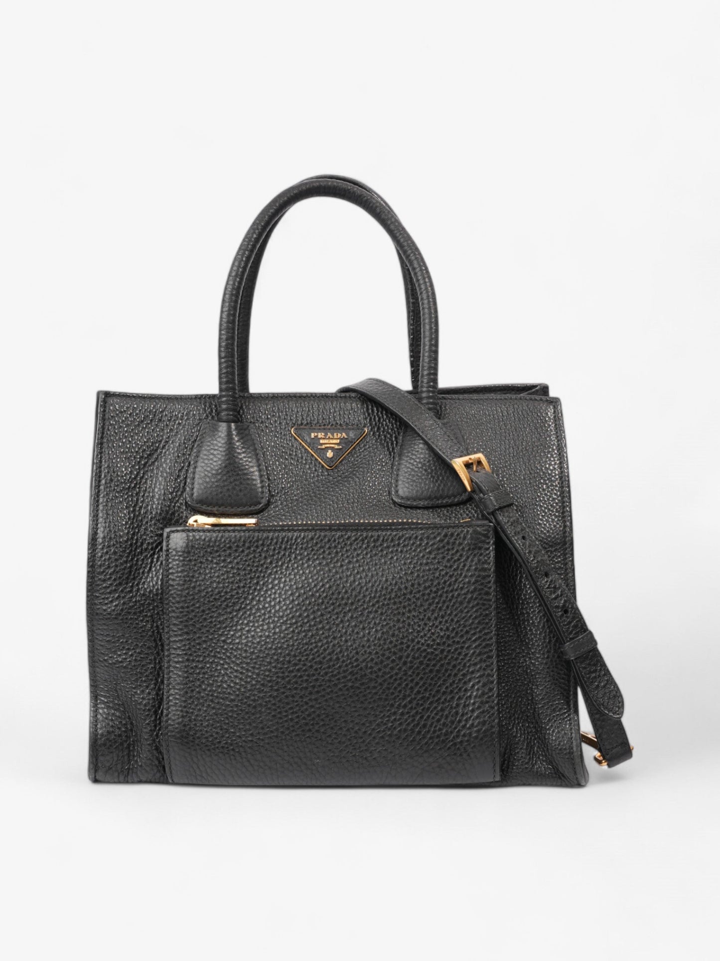 Prada Twin Pocket Two Way Bag Leather Black Travel Bag