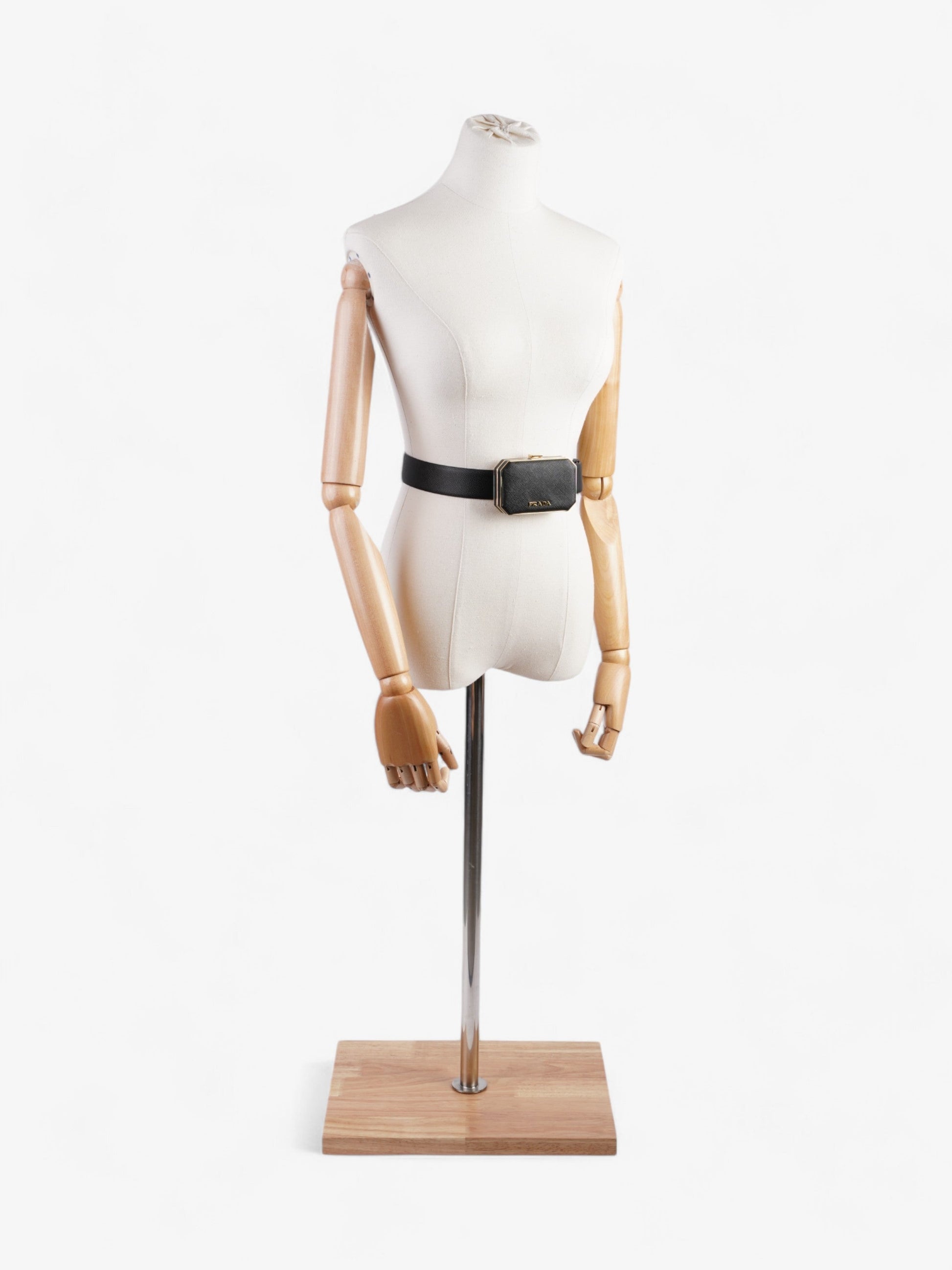 Prada Octagon Belt With Bag Leather Saffiano Black