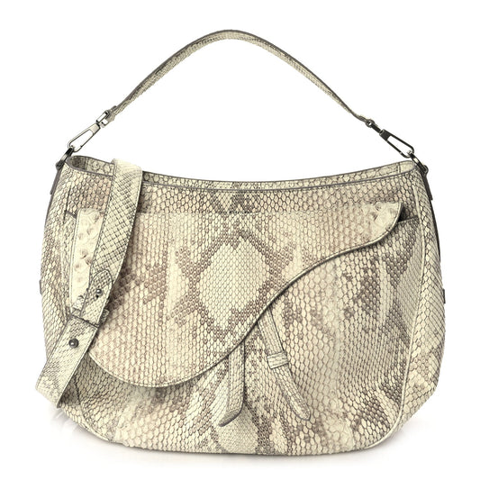 Dior Handbag Christian Snakeskin Saddle Soft Bag Beige Shoulder Bag