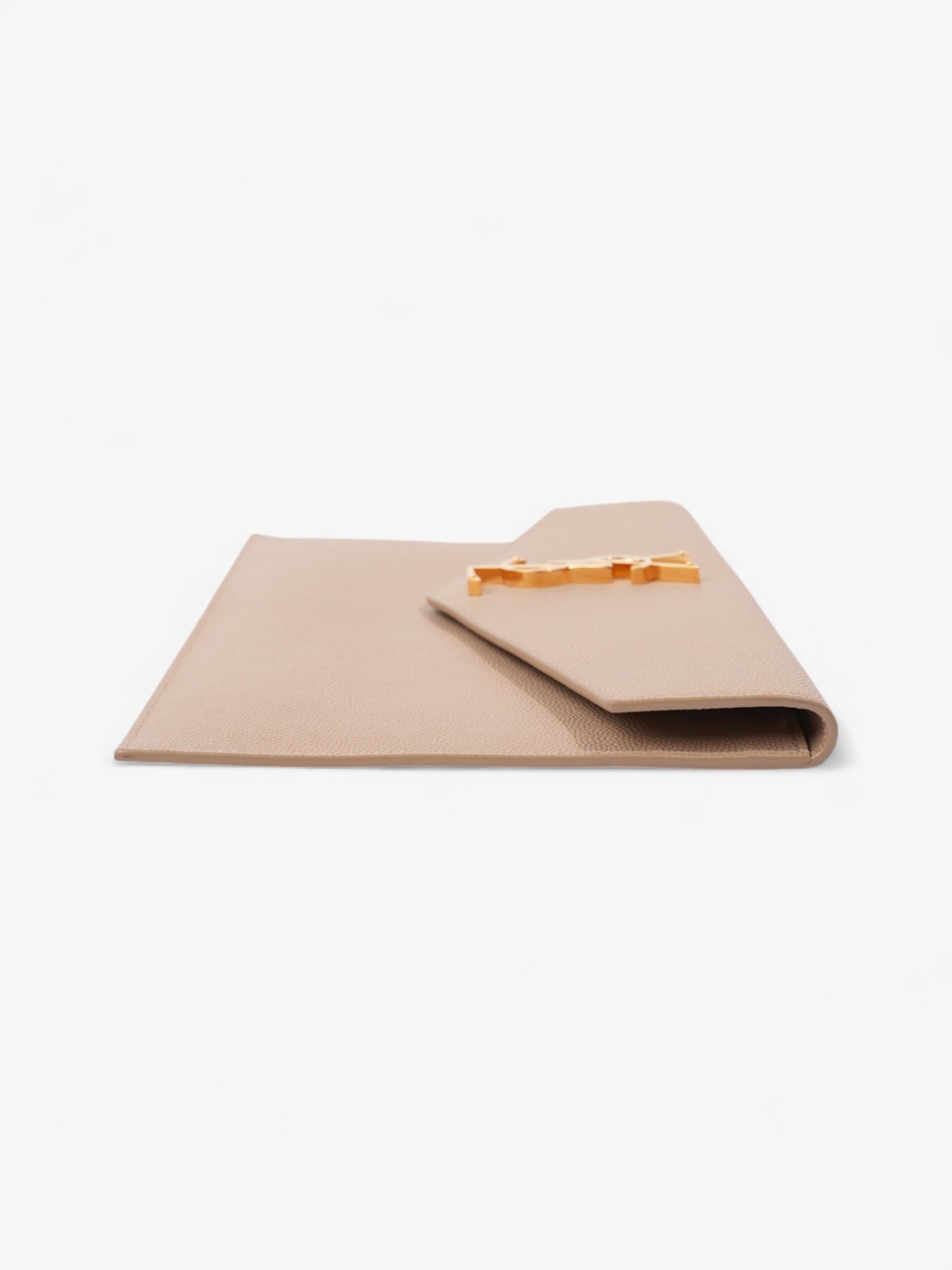 YSL Saint Laurent Uptown Clutch Dark Grained Leather Beige Clutch Bag