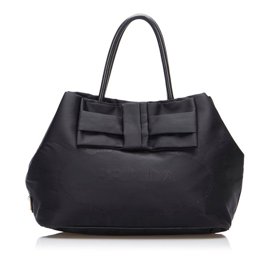 Prada Canapa Tessuto Bow Handbag Black Travel Bag