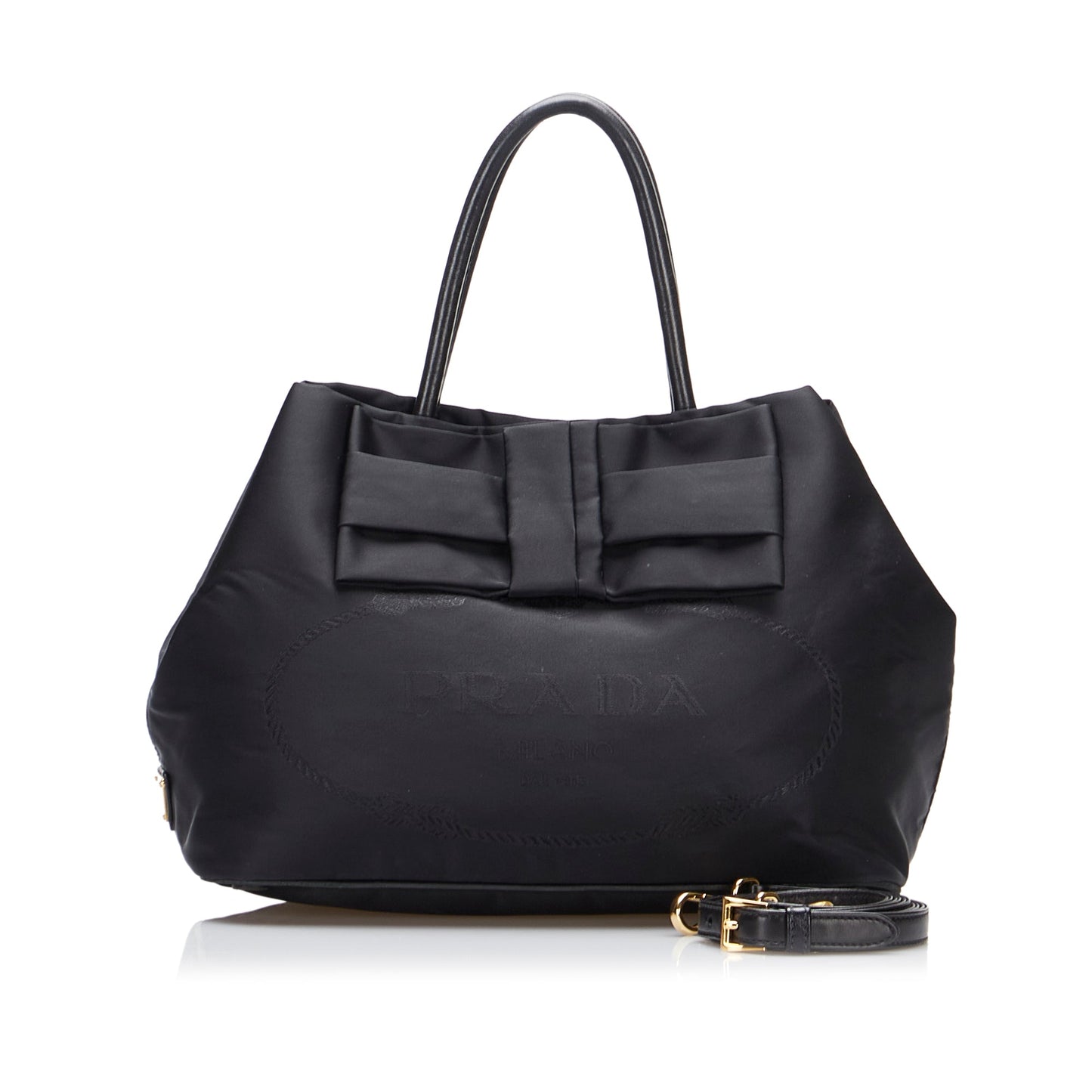 Prada Canapa Tessuto Bow Handbag Black Travel Bag