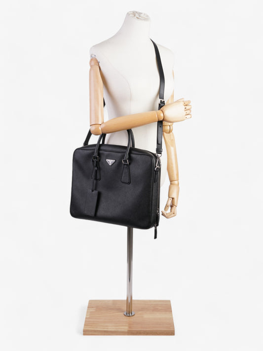 Prada Briefcase Messenger Bag Leather Saffiano Black