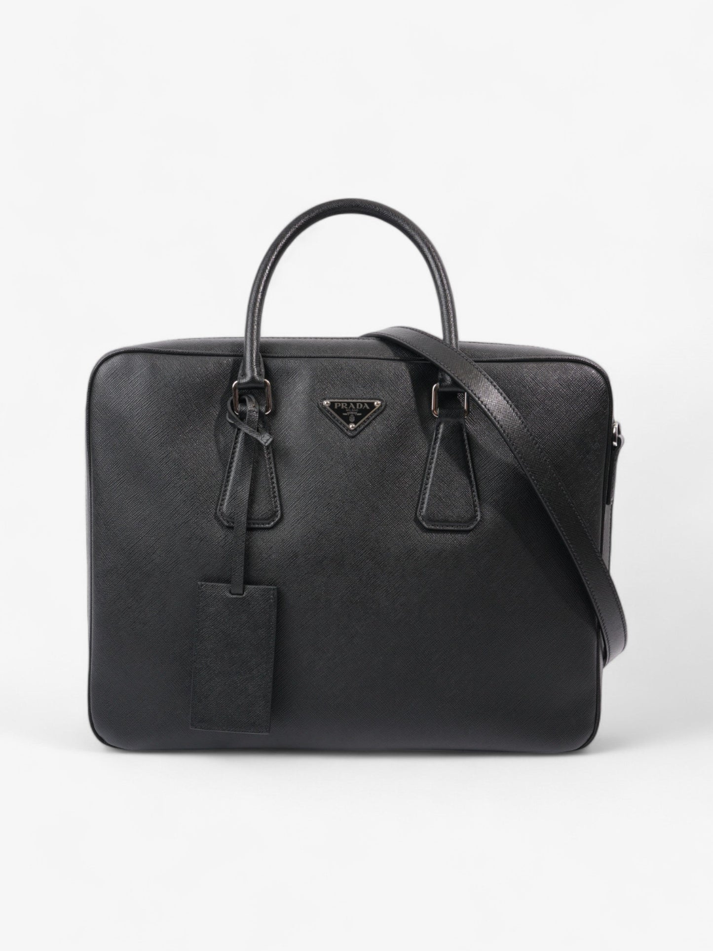 Prada Briefcase Messenger Bag Leather Saffiano Black