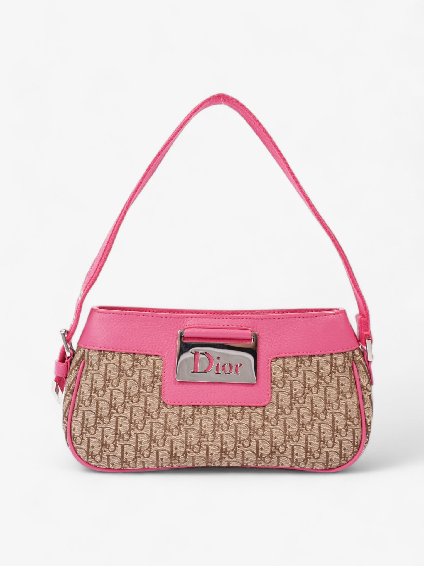 Dior Christian Street Chic Fuschia Shoulder Bag Canvas Beige Mini
