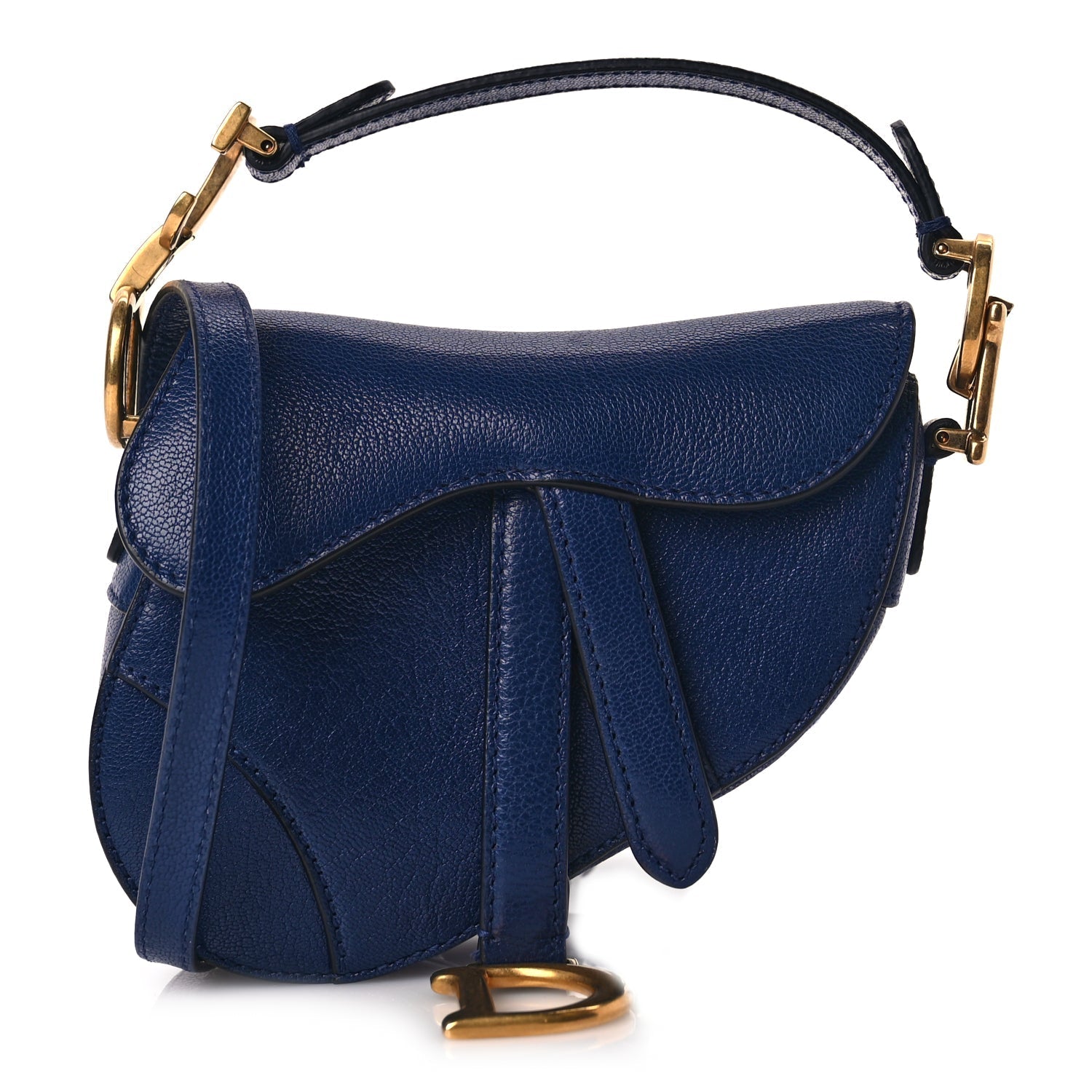 Dior Handbag Christian Goatskin Saddle Bag With Strap Royale Leather Blue Micro Shoulder Bag