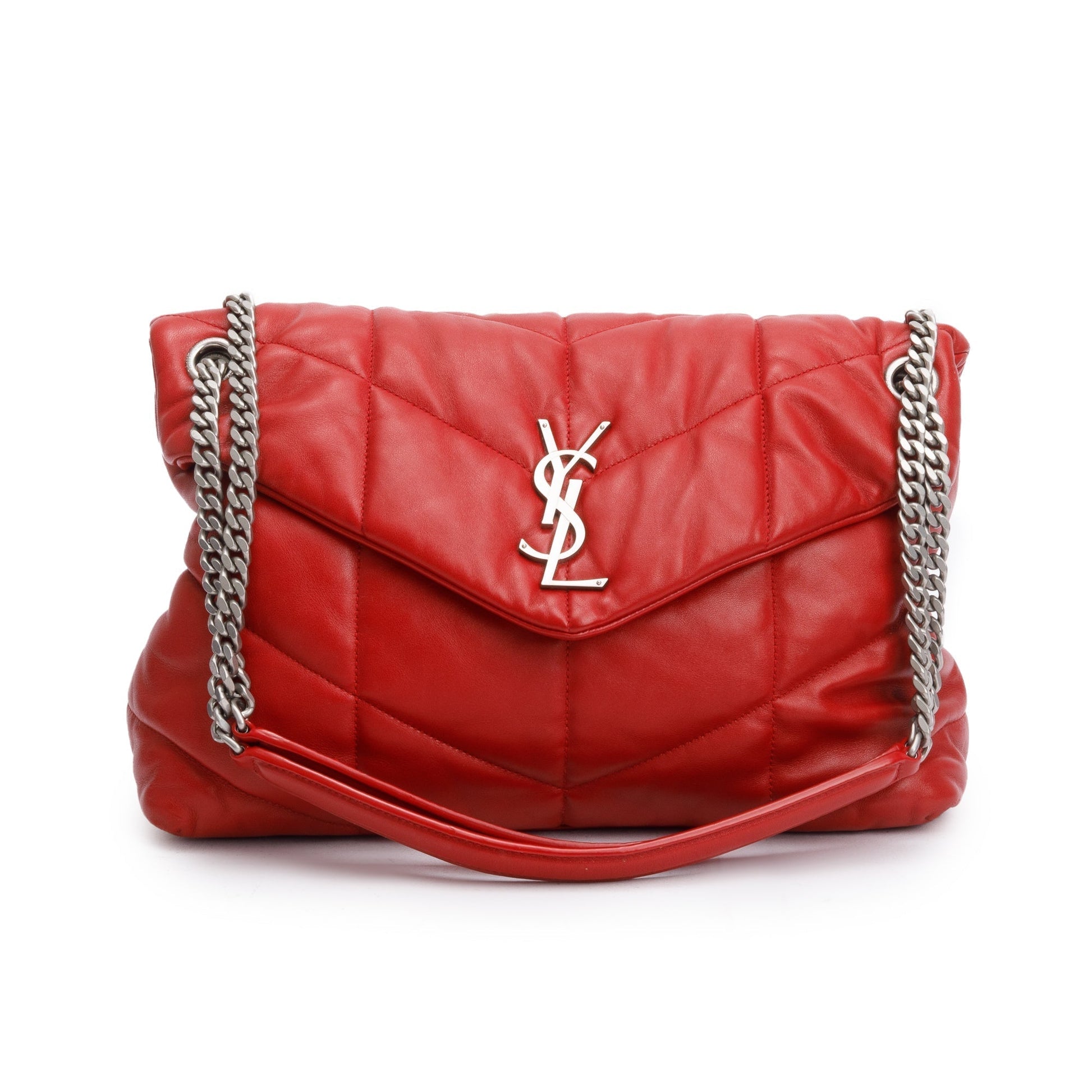 YSL Saint Laurent Nappa Puffer Loulou Shoulder Bag Leather Red