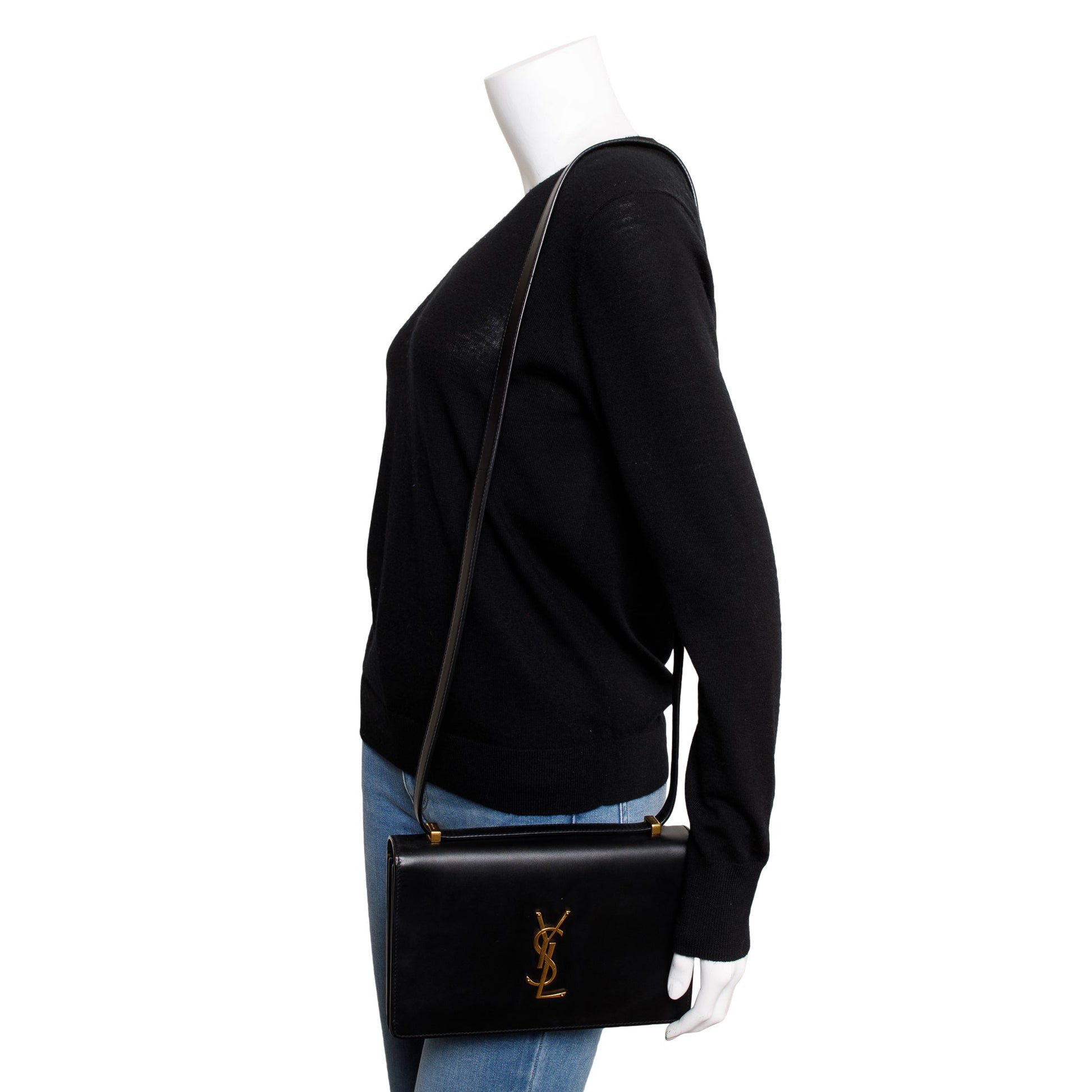 YSL Saint Laurent Calfskin Dylan Shoulder Bag Leather Black