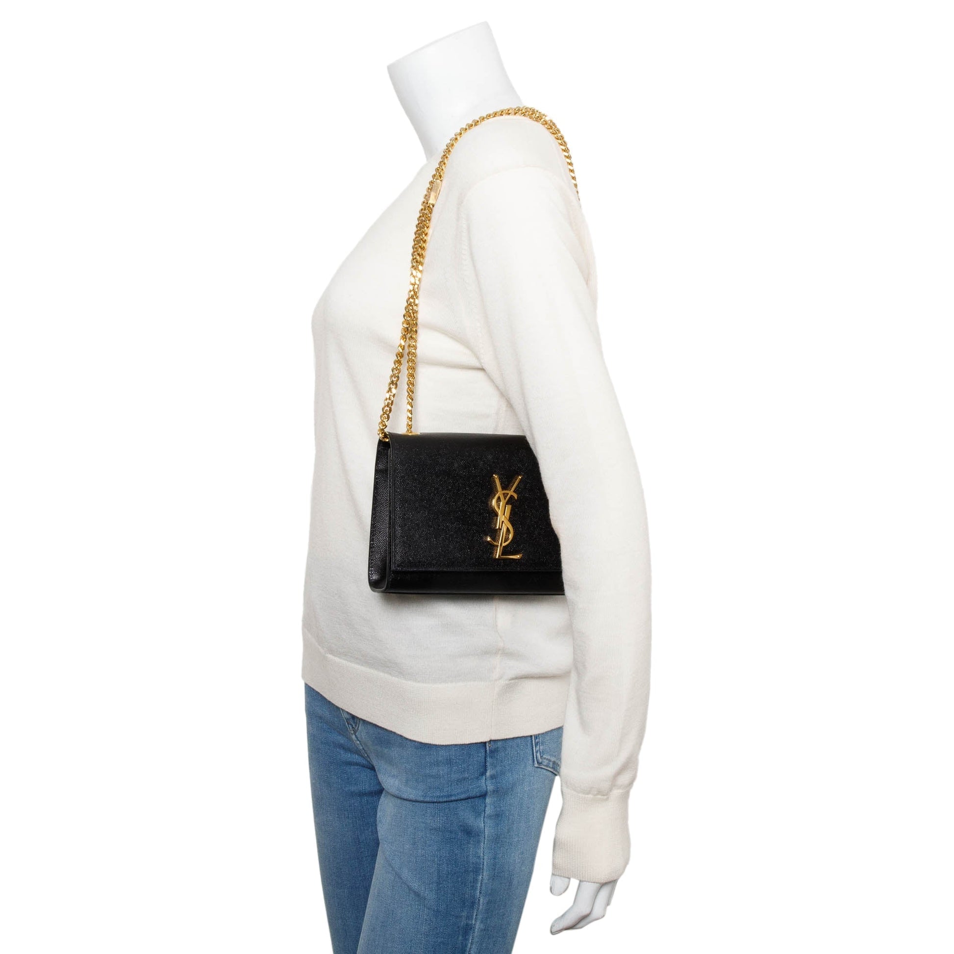 YSL Saint Laurent Grain De Poudre Kate Bag Leather Black Travel Bag