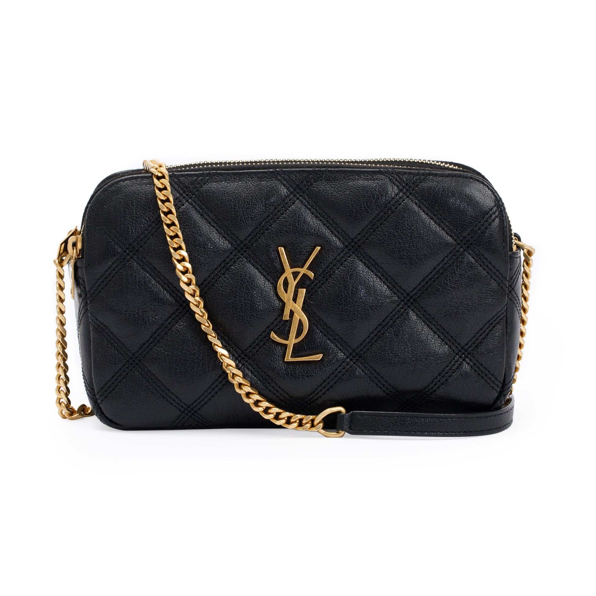 YSL Saint Laurent Becky Double Zip Bag Quilted Black Travel Bag