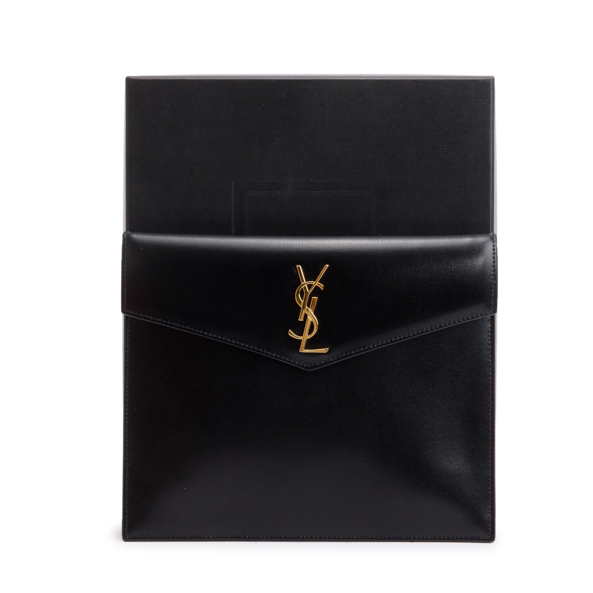 YSL Saint Laurent Smooth Shiny Baby Uptown Pouch Travel Bag Leather Black