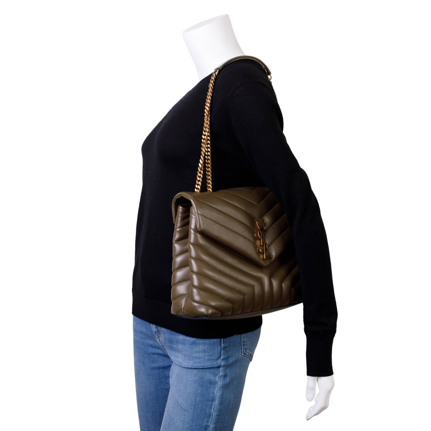 YSL Saint Laurent Olive Loulou Shoulder Bag Monogram Green