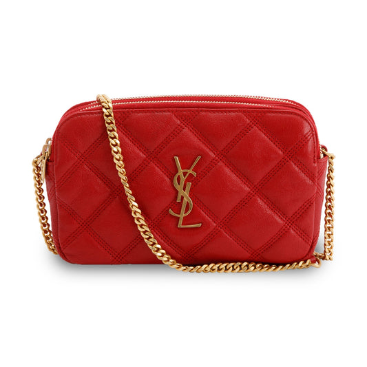 YSL Saint Laurent Becky Double Zip Bag Quilted Red Travel Bag