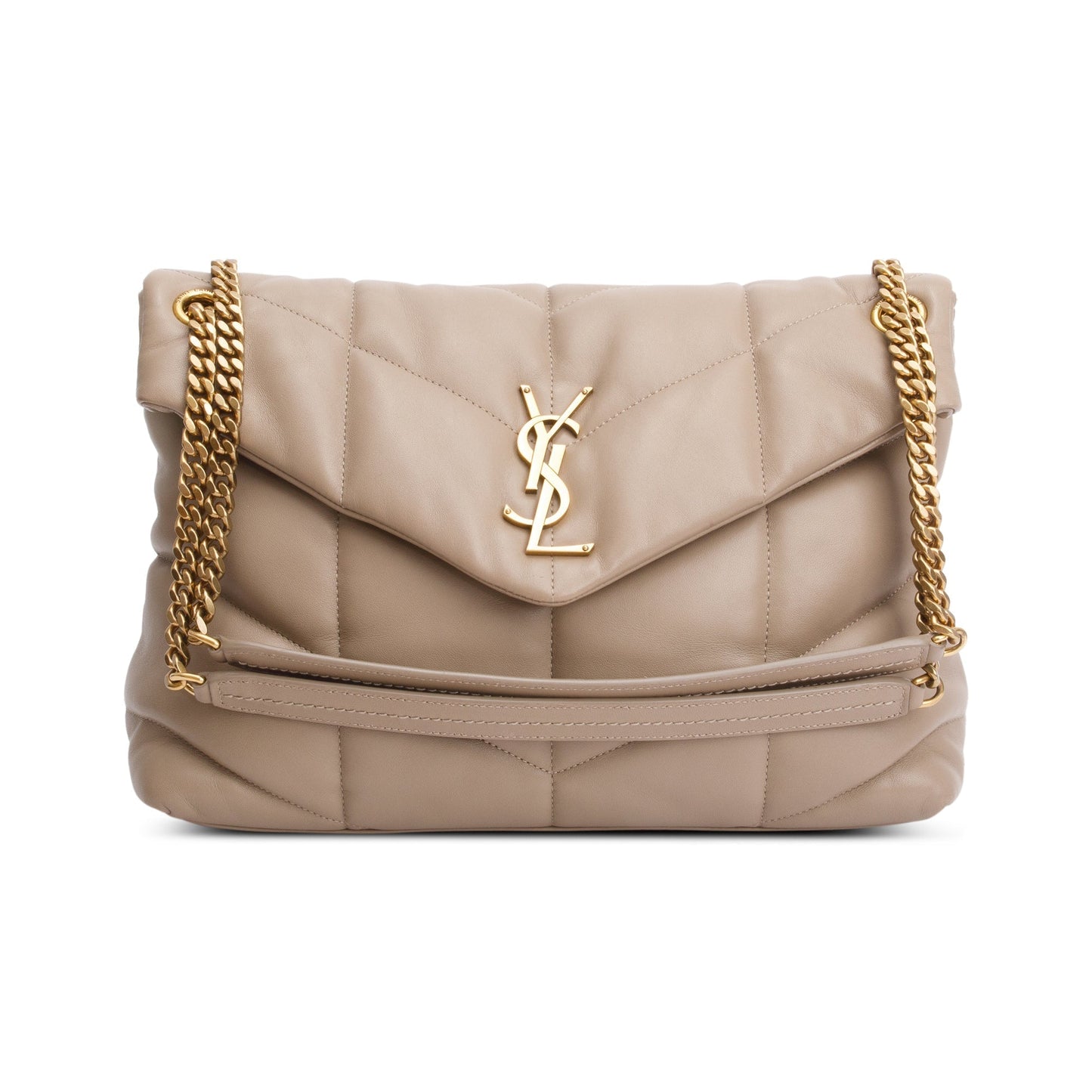 YSL Saint Laurent Nappa Puffer Loulou Shoulder Bag Leather Beige