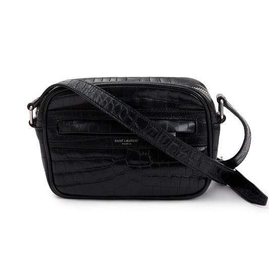 YSL Saint Laurent Croc Embossed Camp Camera Bag Crossbody Bag