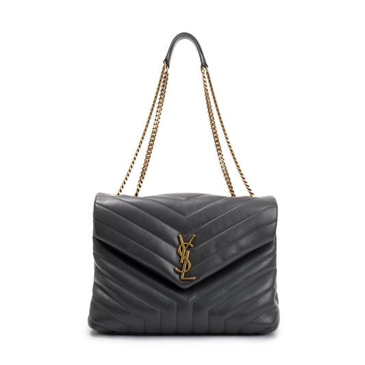 YSL Saint Laurent Grey Calfskin Loulou Shoulder Bag Leather Monogram