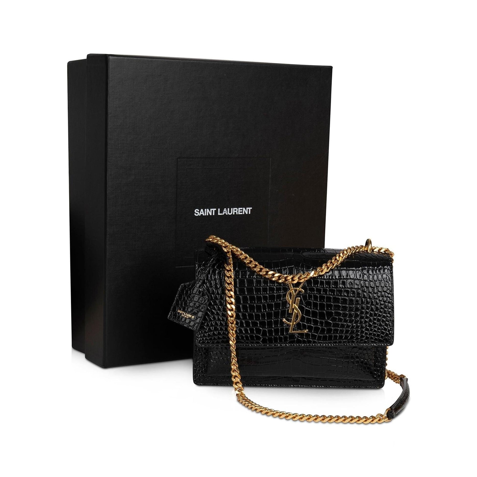 YSL Saint Laurent Crocodile Embossed Sunset Bag Medium Travel Bag