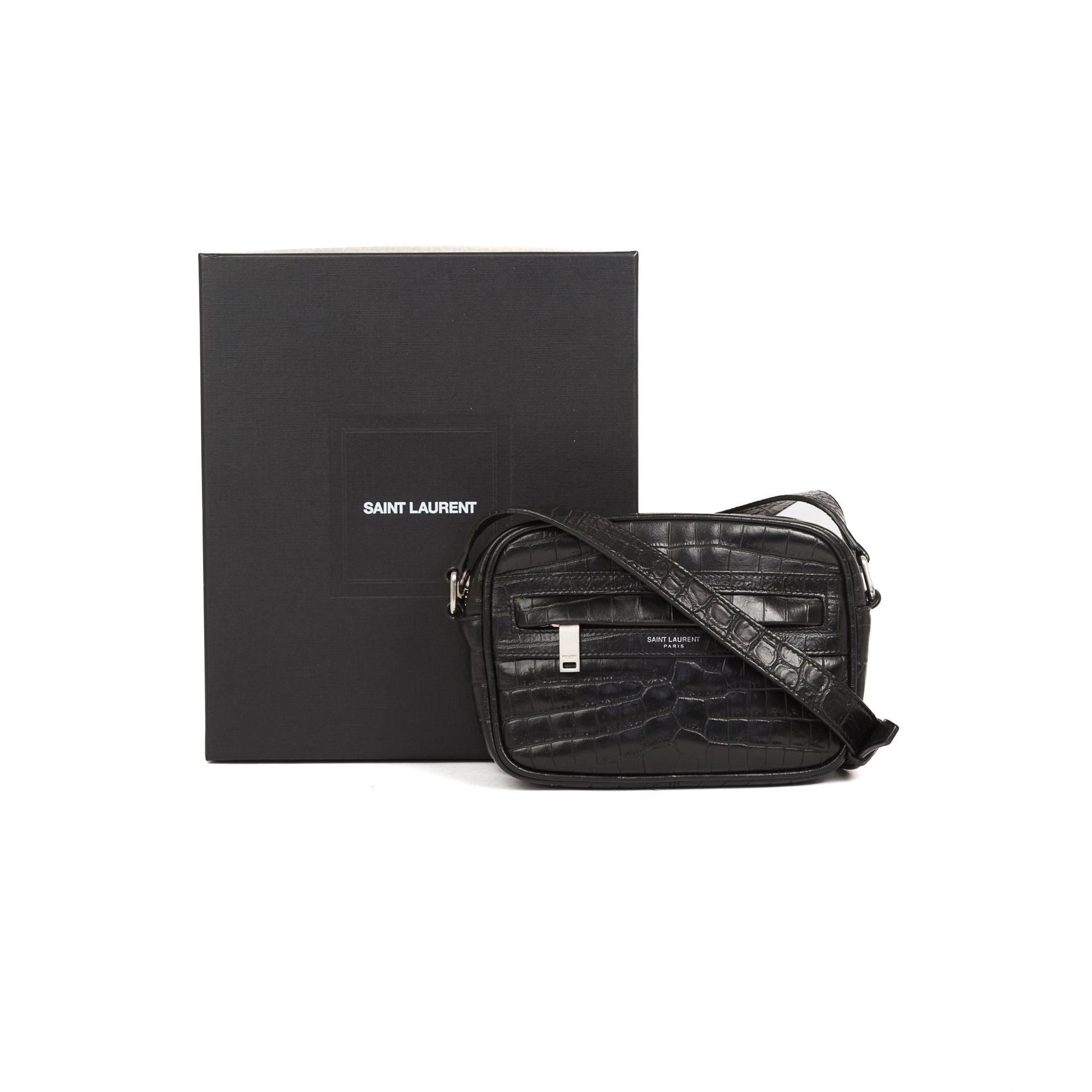YSL Saint Laurent Croc Embossed Camp Camera Bag Small Crossbody Bag