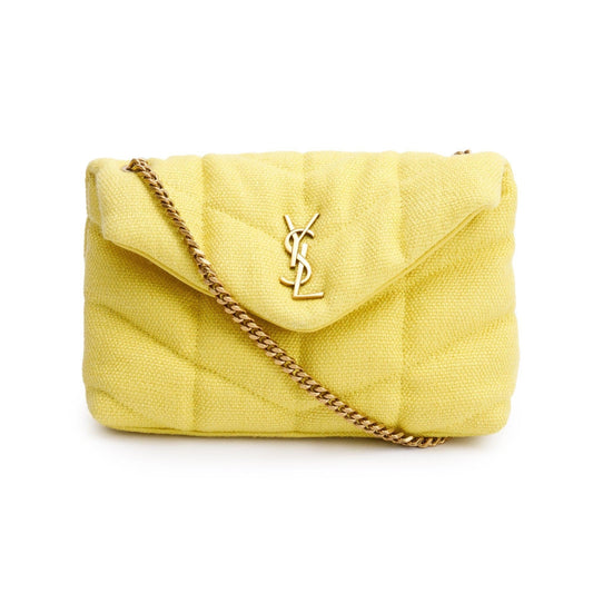 YSL Saint Laurent Yellow Toy Puffer Loulou Shoulder Bags Canvas Quilted