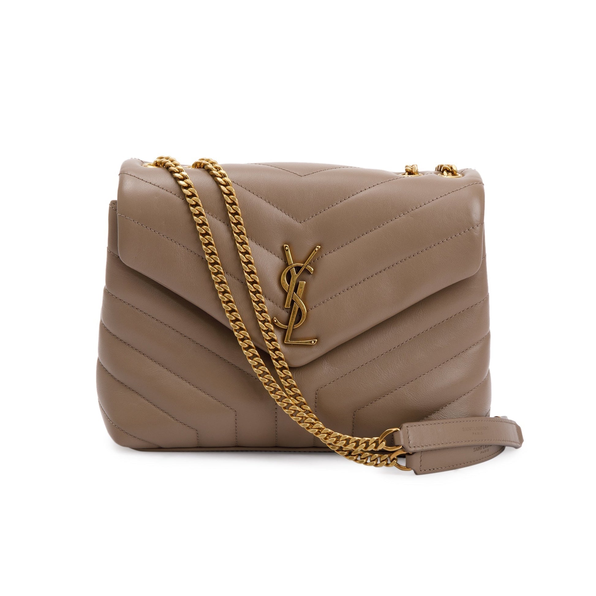 YSL Saint Laurent Loulou Chain Shoulder Bag Leather Beige