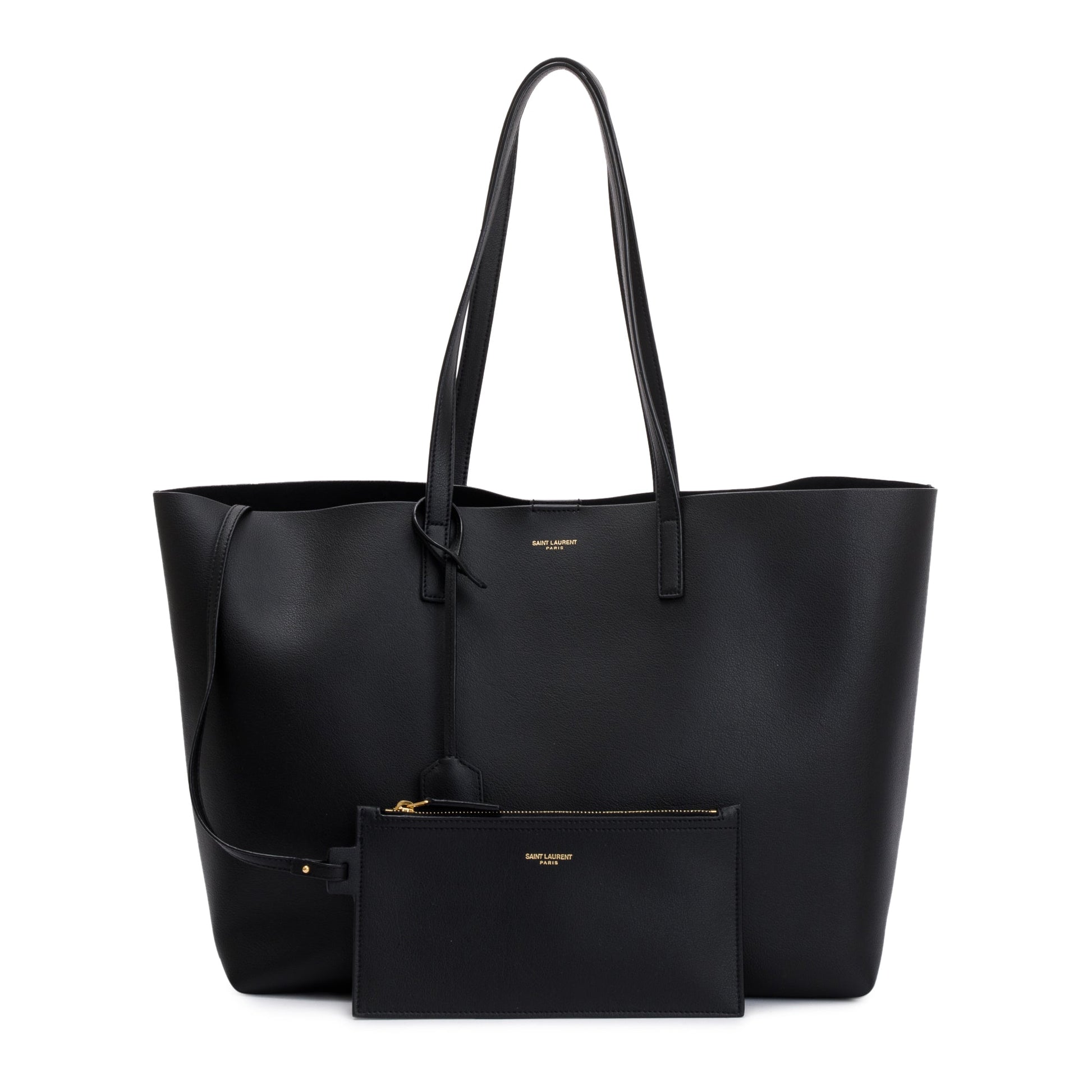 YSL Saint Laurent Calfskin E W Shopping Tote Leather Black Tote Bag
