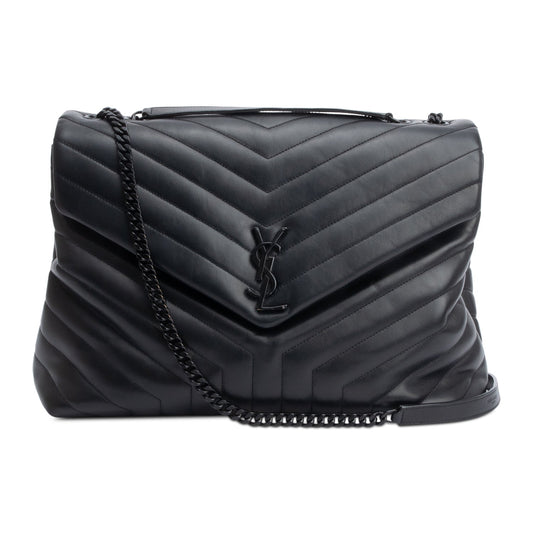 YSL Saint Laurent Calfskin Loulou Shoulder Bag Leather Black