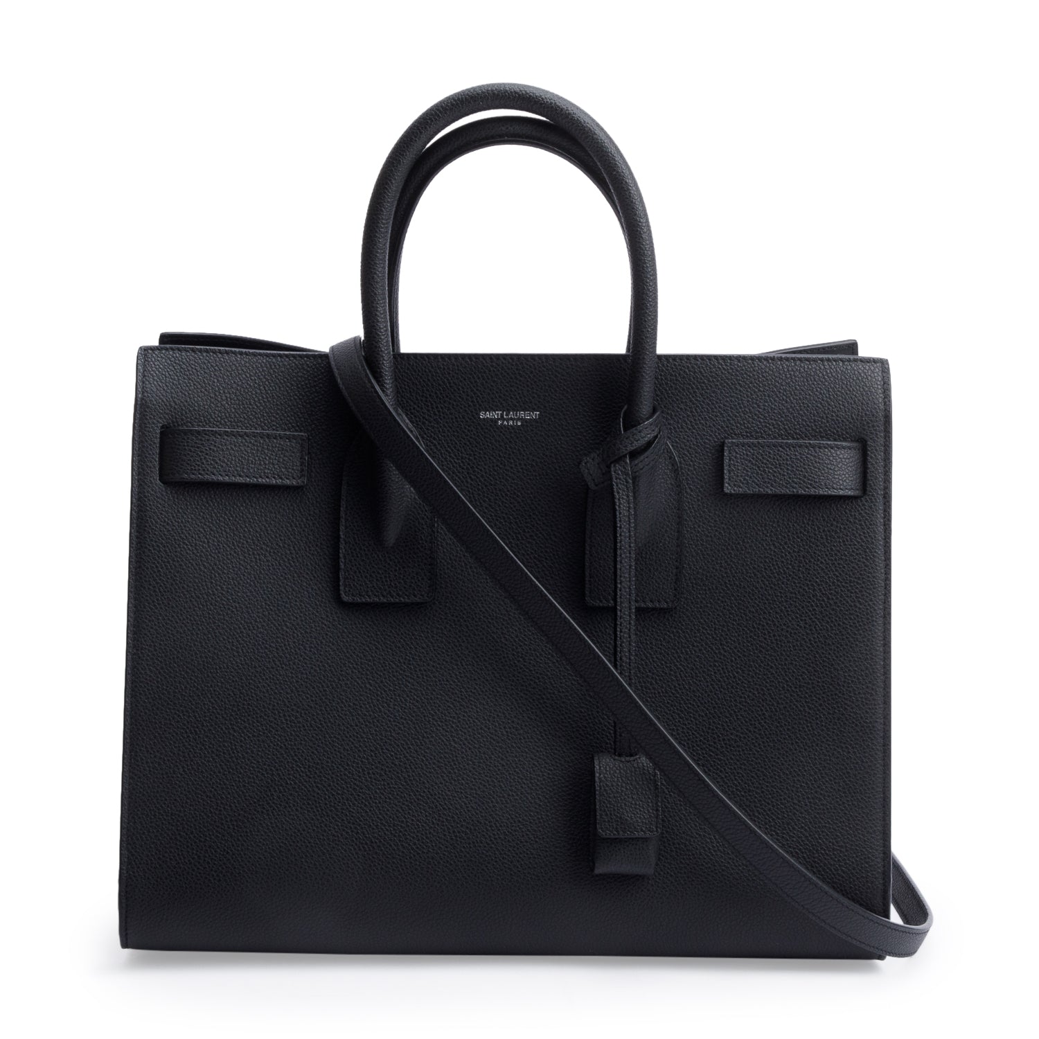YSL Saint Laurent Grained Calfskin Sac De Jour Travel Bag Leather Black