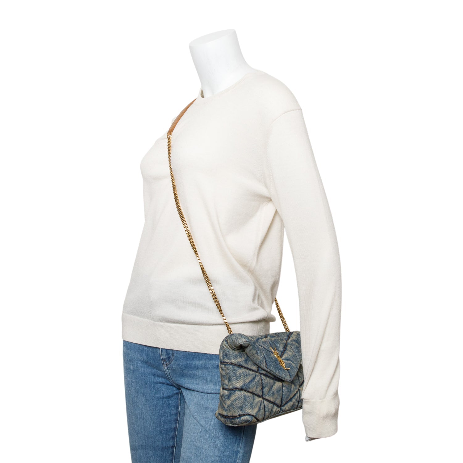 YSL Saint Laurent Toy Puffer Loulou Shoulder Bag Denim Blue