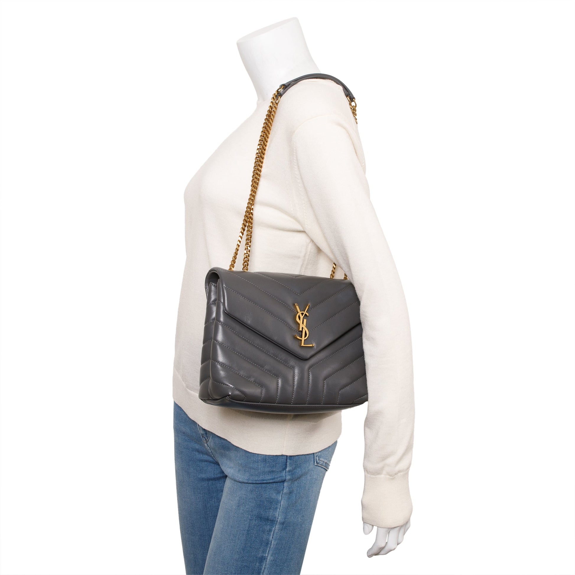 YSL Saint Laurent Grey Calfskin Loulou Shoulder Bag Leather Monogram Bag 49503