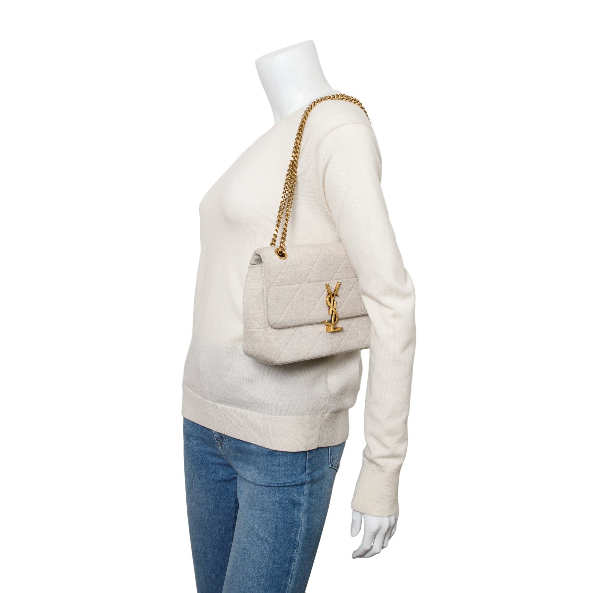 YSL Saint Laurent Neutral Jersey Wool Jamie Shoulder Bag Quilted Medium