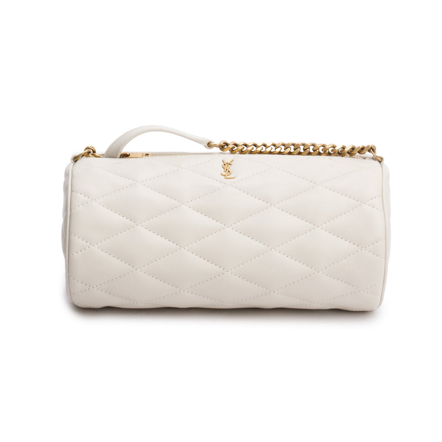 YSL Saint Laurent Neutral Lambskin Sade Tube Bag Leather Quilted Travel Bag