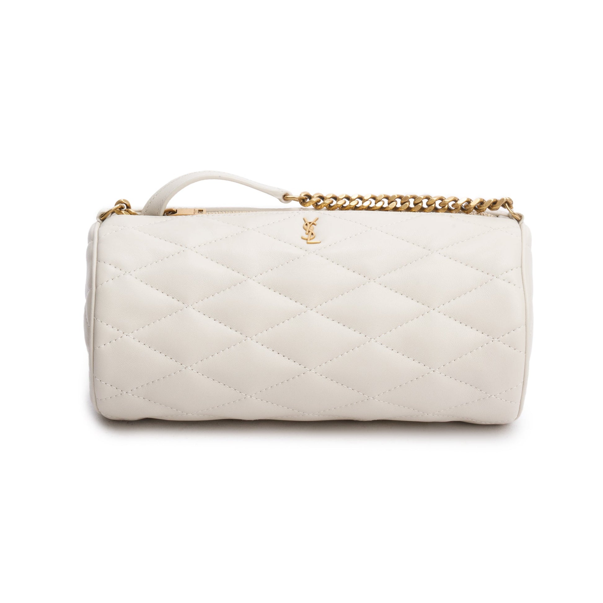 YSL Saint Laurent Neutral Lambskin Sade Tube Bag Leather Quilted Travel Bag
