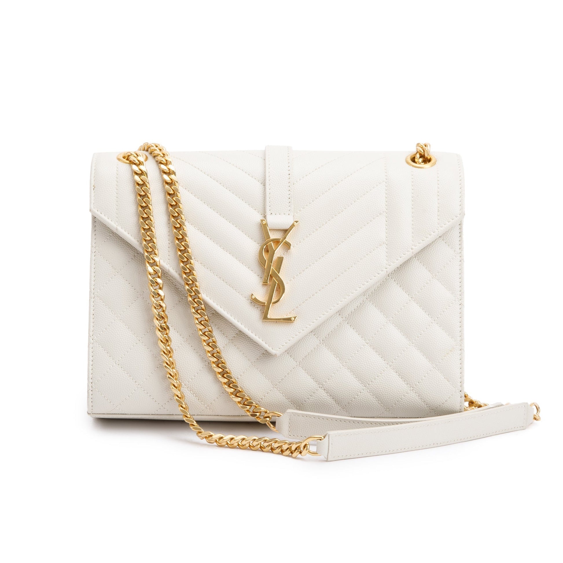 YSL Saint Laurent Grain De Poudre Medium Envelope Chain Bag Leather Quilted Travel Bag