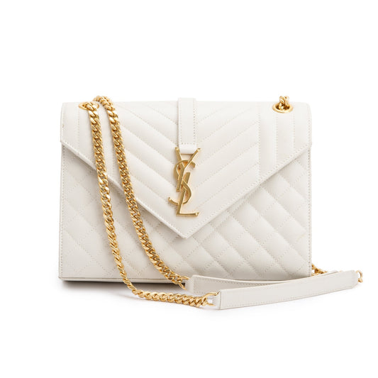 YSL Saint Laurent Grain De Poudre Medium Envelope Chain Bag Leather Quilted Travel Bag