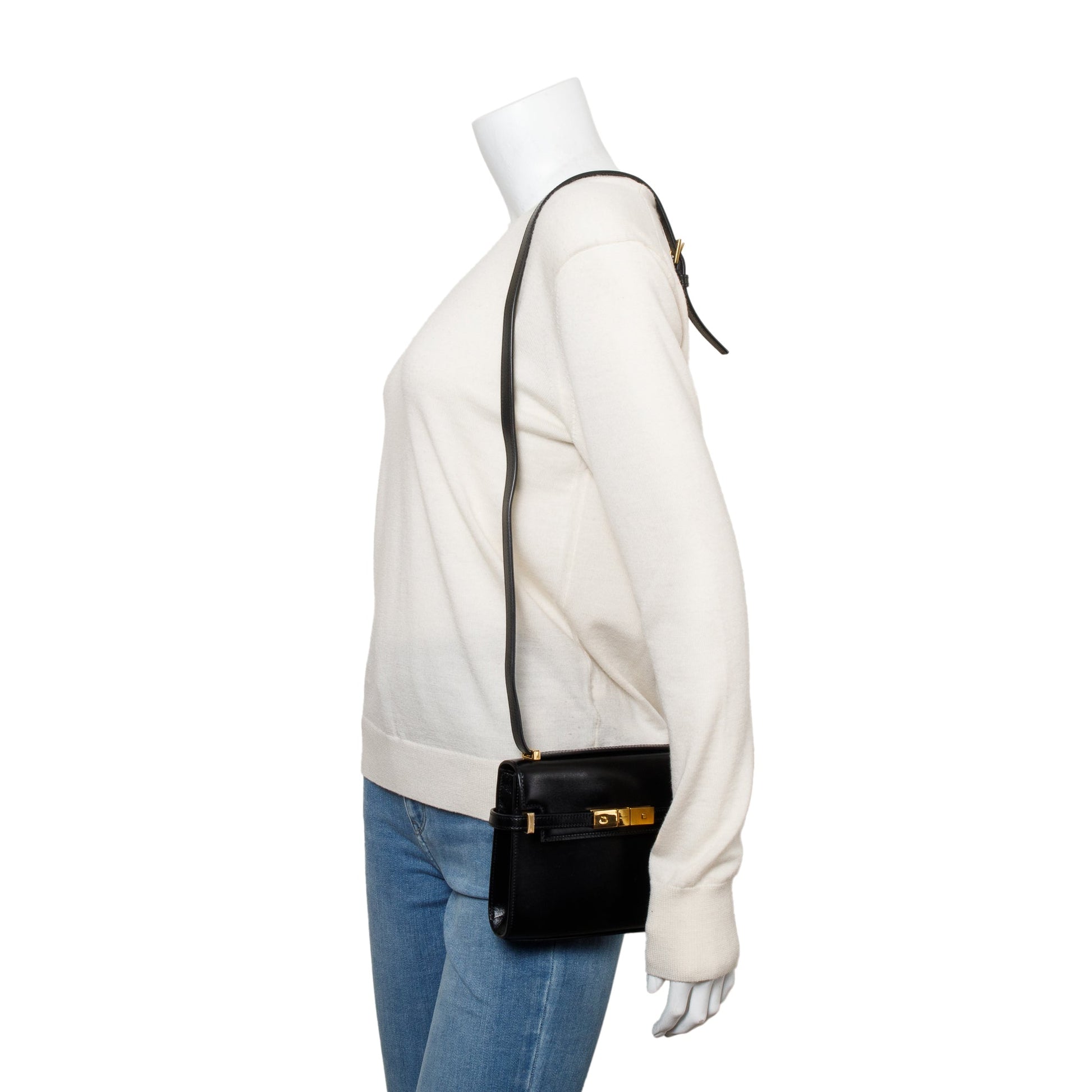 YSL Saint Laurent Box Mini Manhattan Bag Leather Black Travel Bag