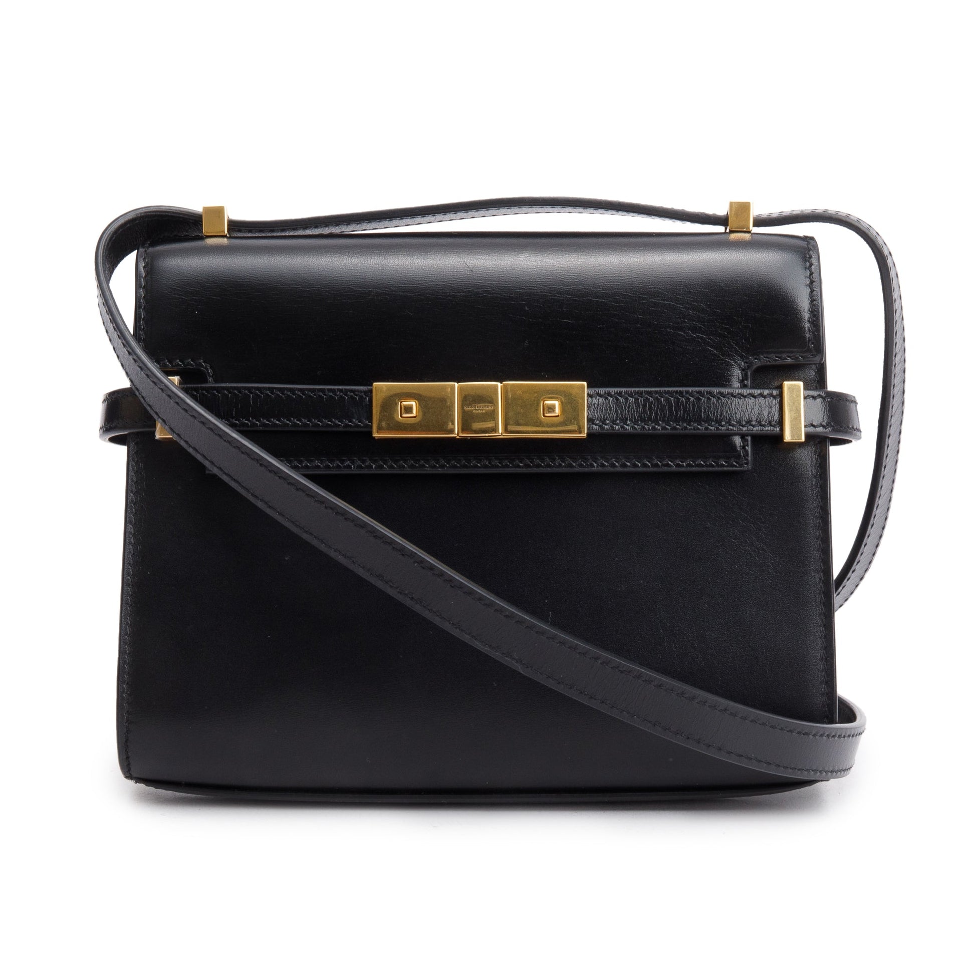 YSL Saint Laurent Box Mini Manhattan Bag Leather Black Travel Bag