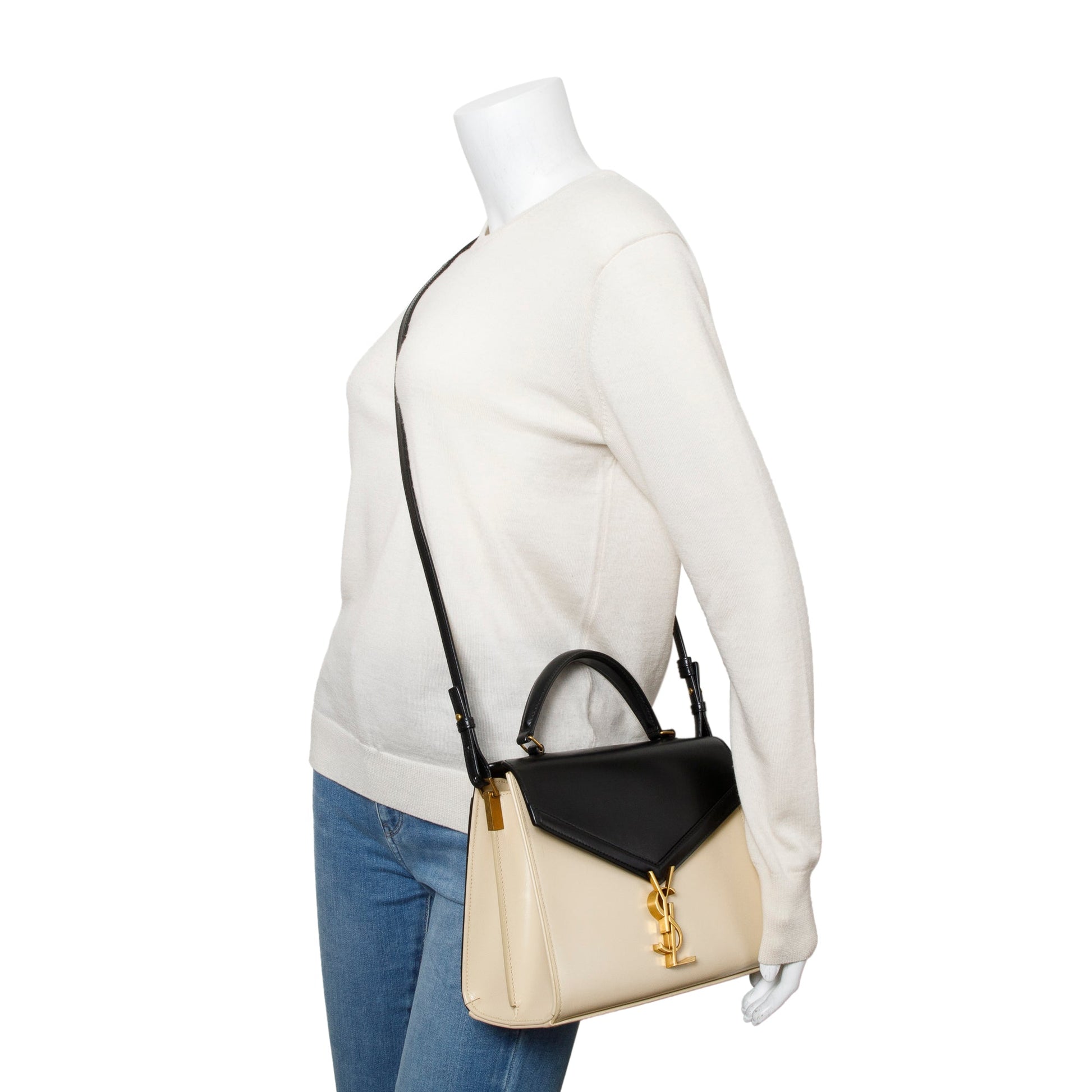 YSL Saint Laurent & Ivory Smooth Cassandra Top Handle Bag Leather Black Travel Bag